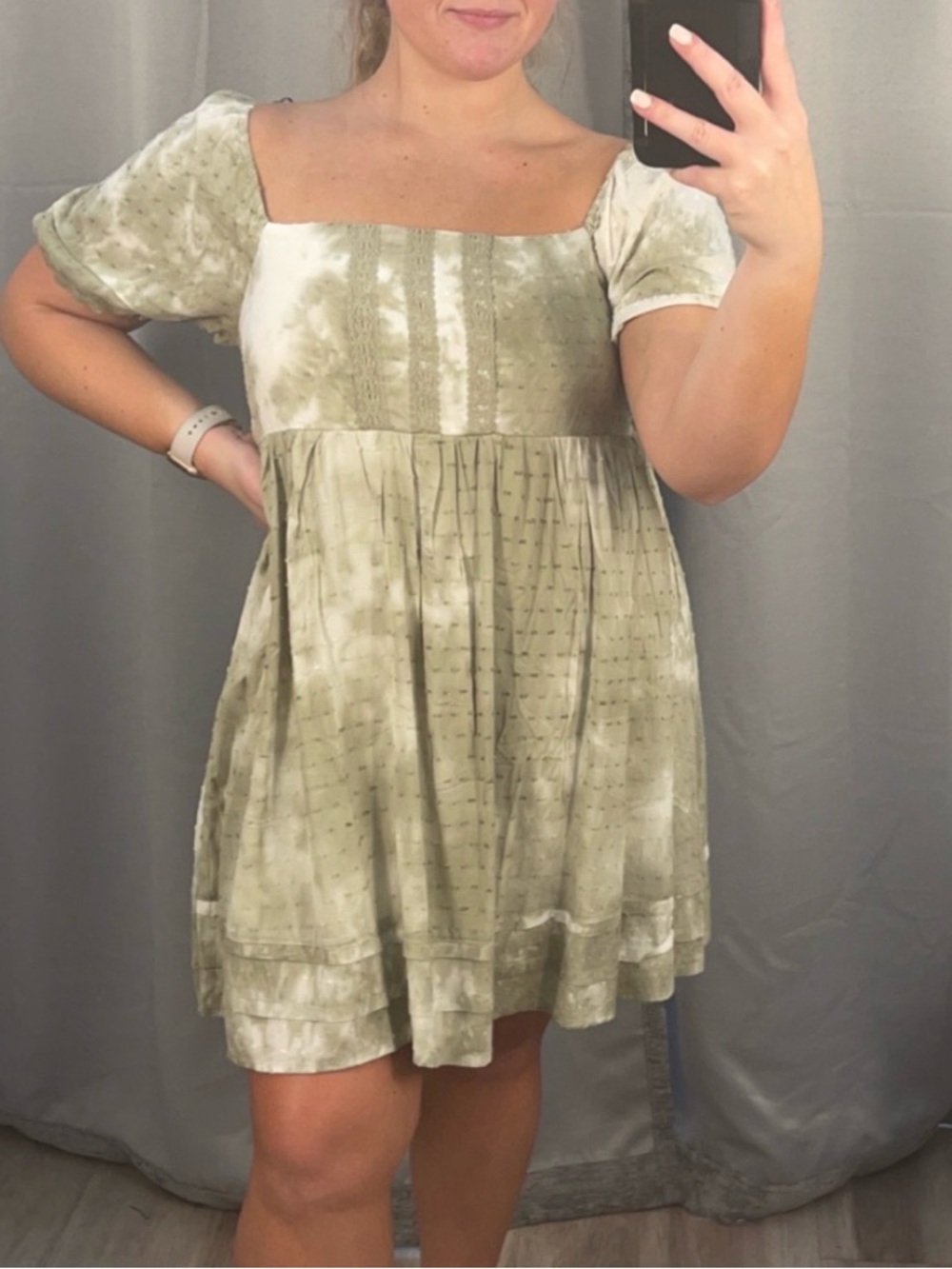 Blu Pepper Mint Green White Swiss Dot Tiered Mini Dress Short Sleeve Size M